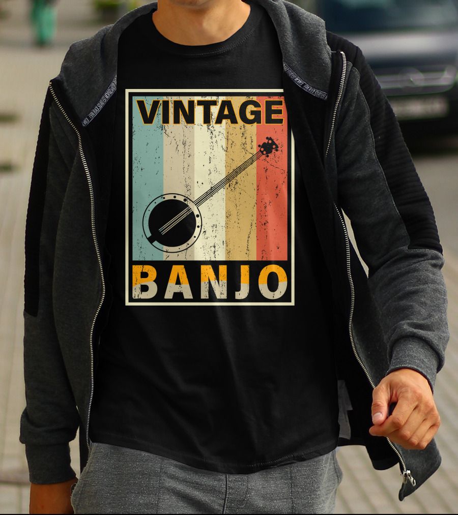 Vintage Banjo Retro Stripes T-Shirt