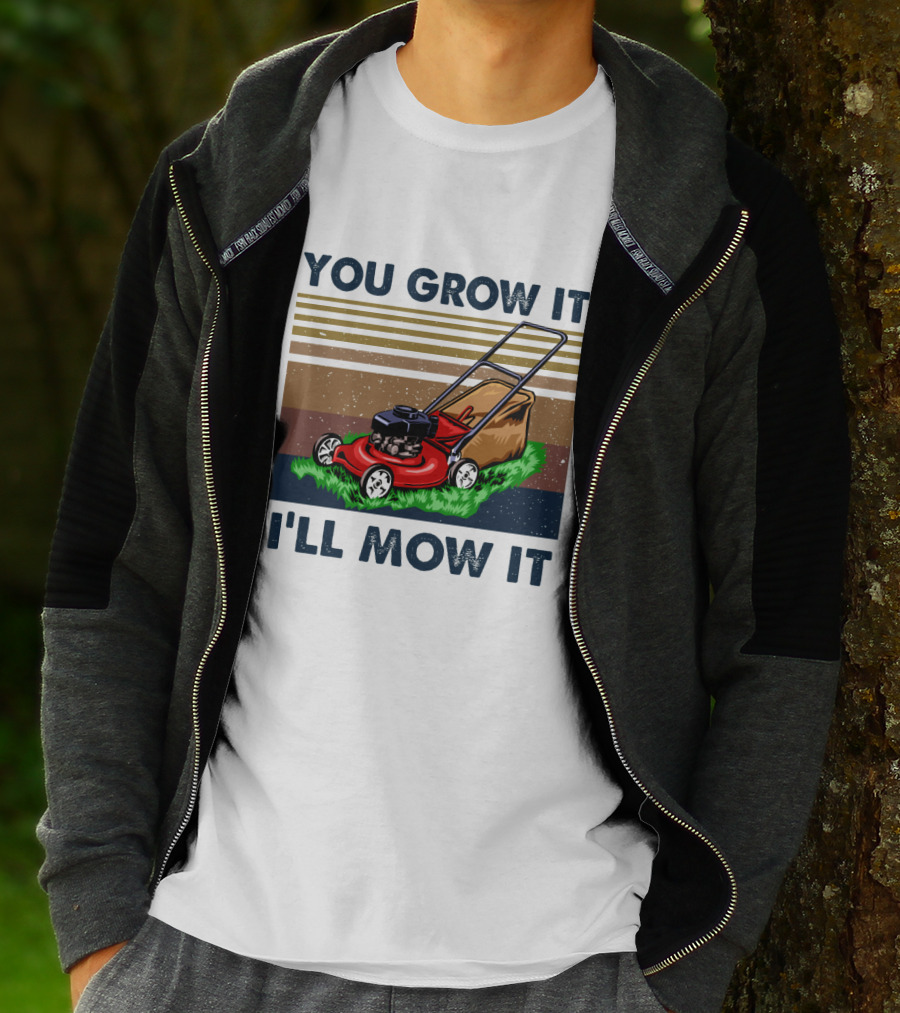 You Grow It I'll Mow It Lawn Mower Retro Stripes T-Shirt
