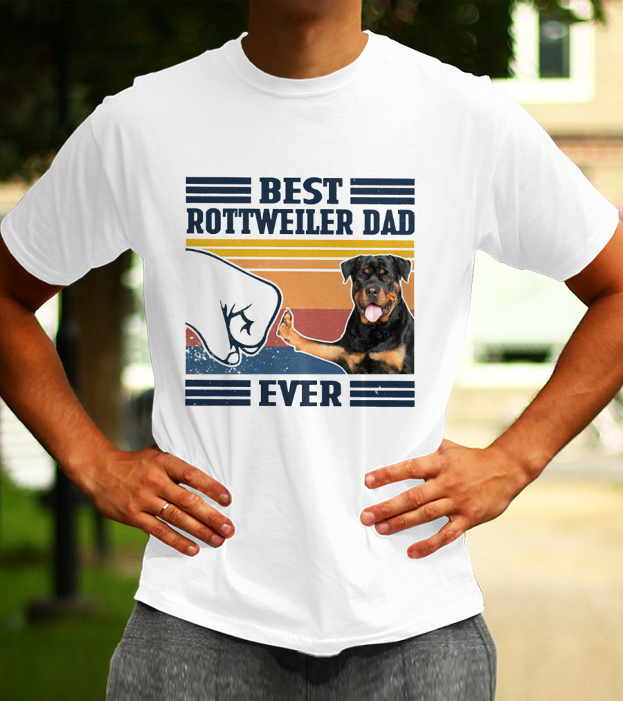 Best Rottweiler Dad Ever Vintage Fist Bump Stripes T-Shirt