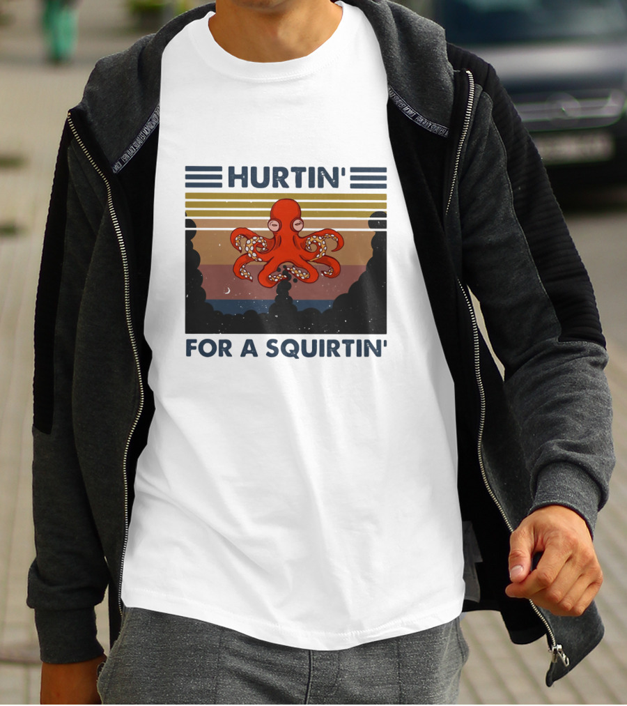 Hurtin' For A Squirtin' Octopus Retro Sunset Ocean Scene T-Shirt