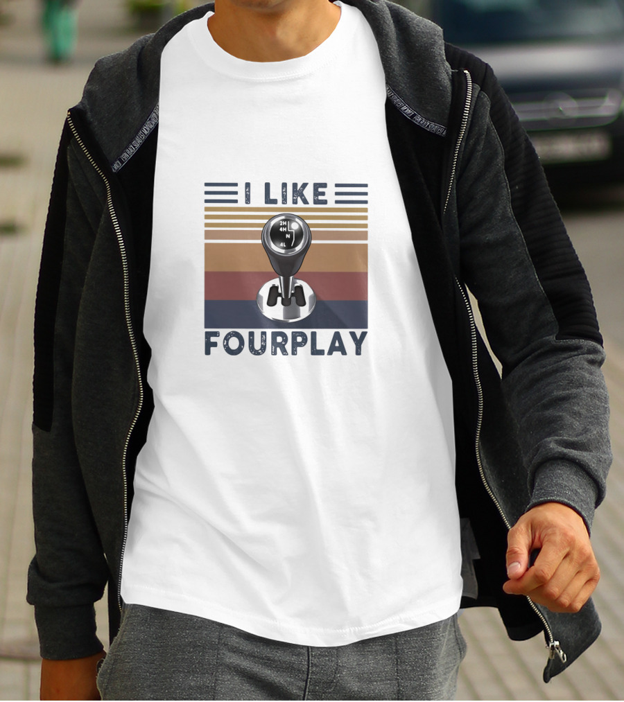 I Like Fourplay Gear Shift Retro Stripes T-Shirt