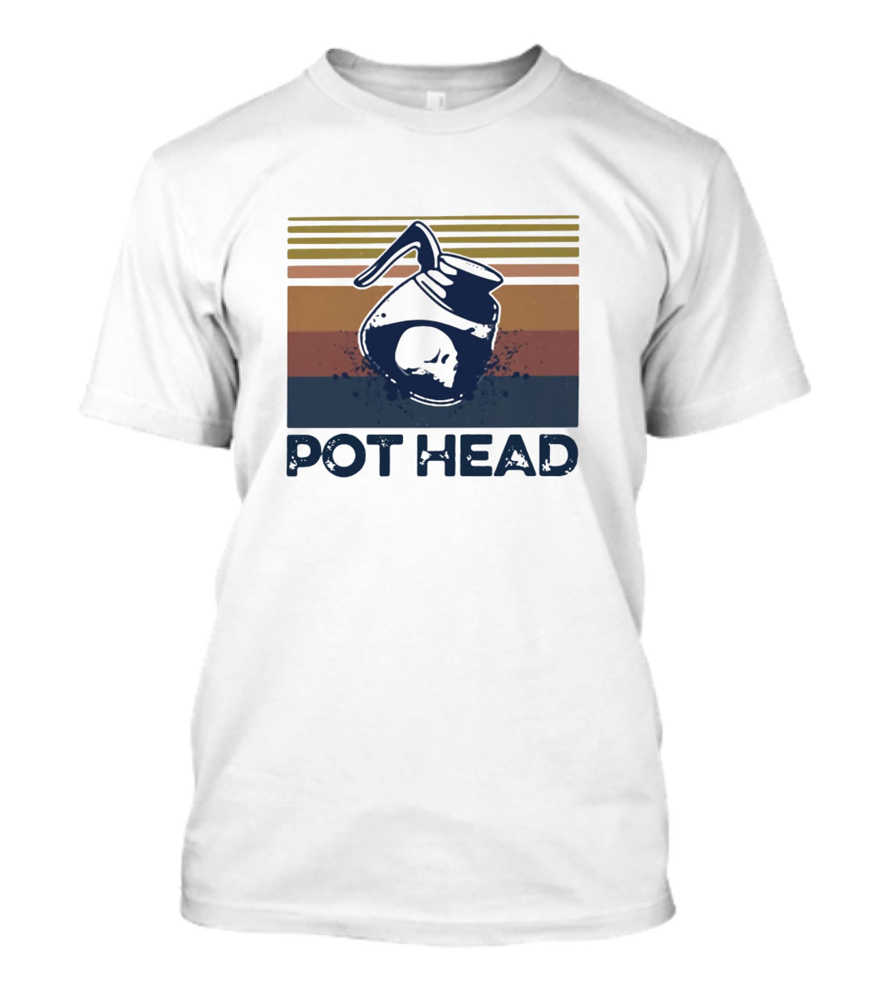 Pot Head Skull Coffee Pot Vintage Stripes T-Shirt
