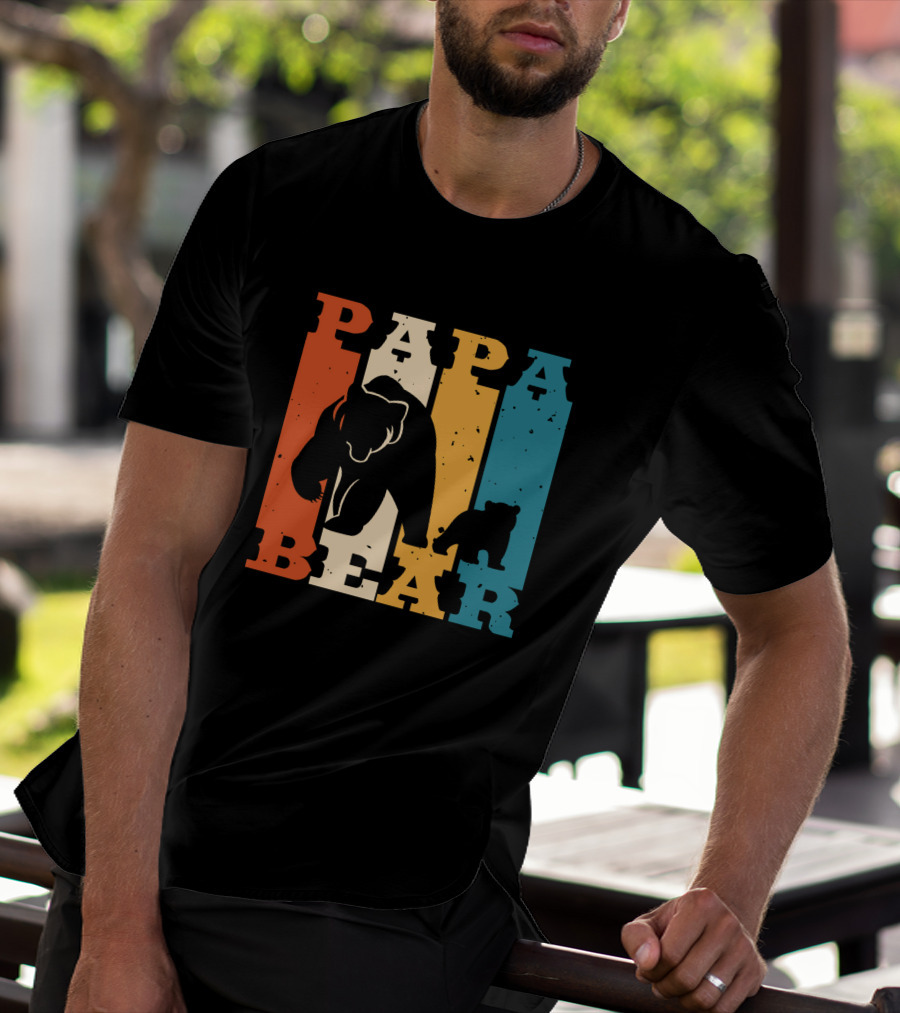 Papa Bear Daddy Bear Retro Striped T-Shirt