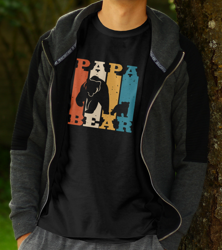 Papa Bear Daddy Bear Retro Striped T-Shirt