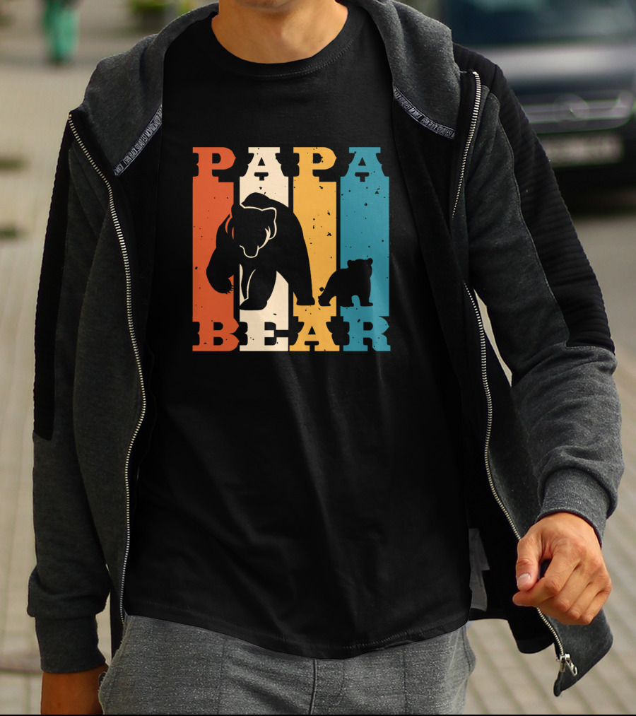 Papa Bear Daddy Bear Retro Striped T-Shirt