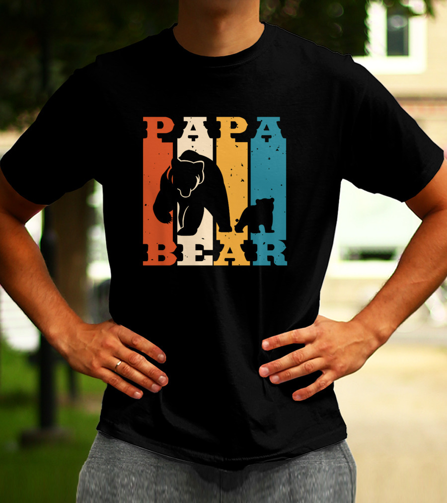 Papa Bear Daddy Bear Retro Striped T-Shirt
