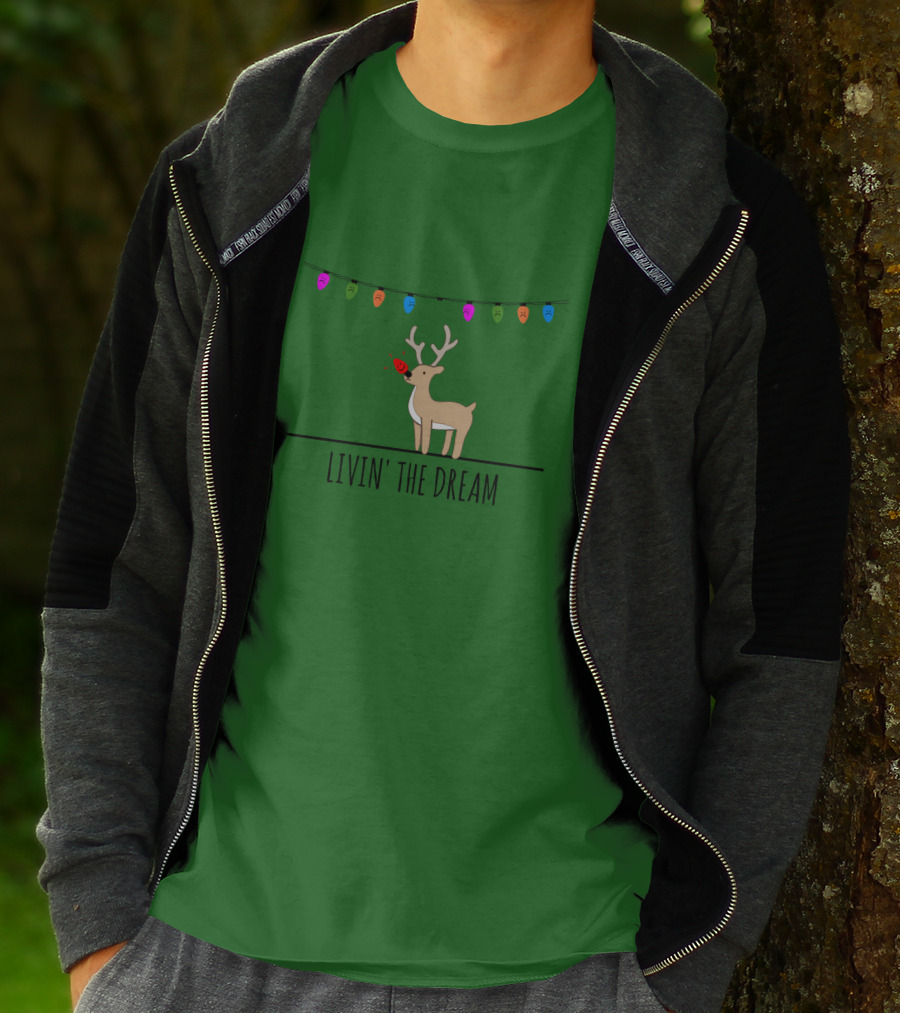 Livin' The Dream Rudolph Christmas Lights Reindeer Scene T-Shirt
