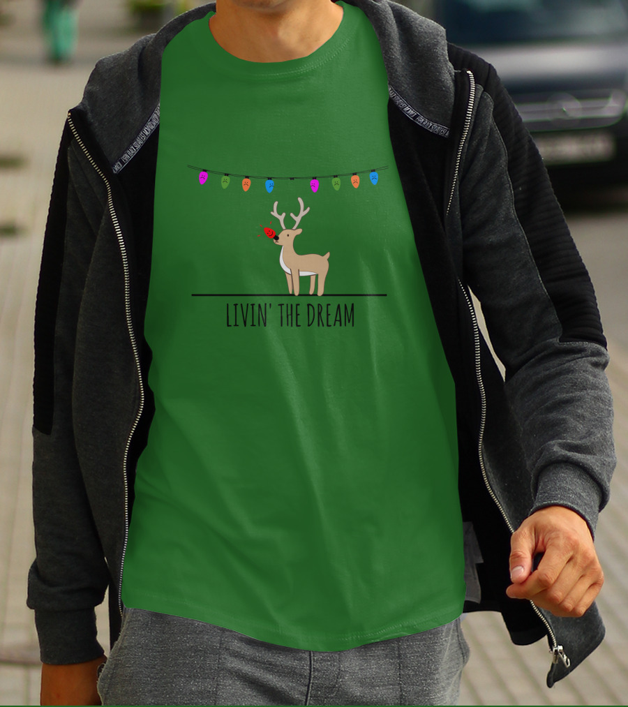 Livin' The Dream Rudolph Christmas Lights Reindeer Scene T-Shirt