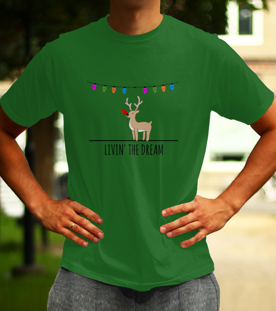 Livin' The Dream Rudolph Christmas Lights Reindeer Scene T-Shirt