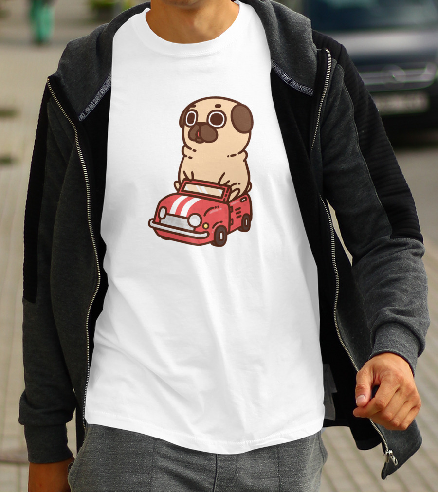 Cute Funny Puglie Beep Beep Driving A Car T-Shirt