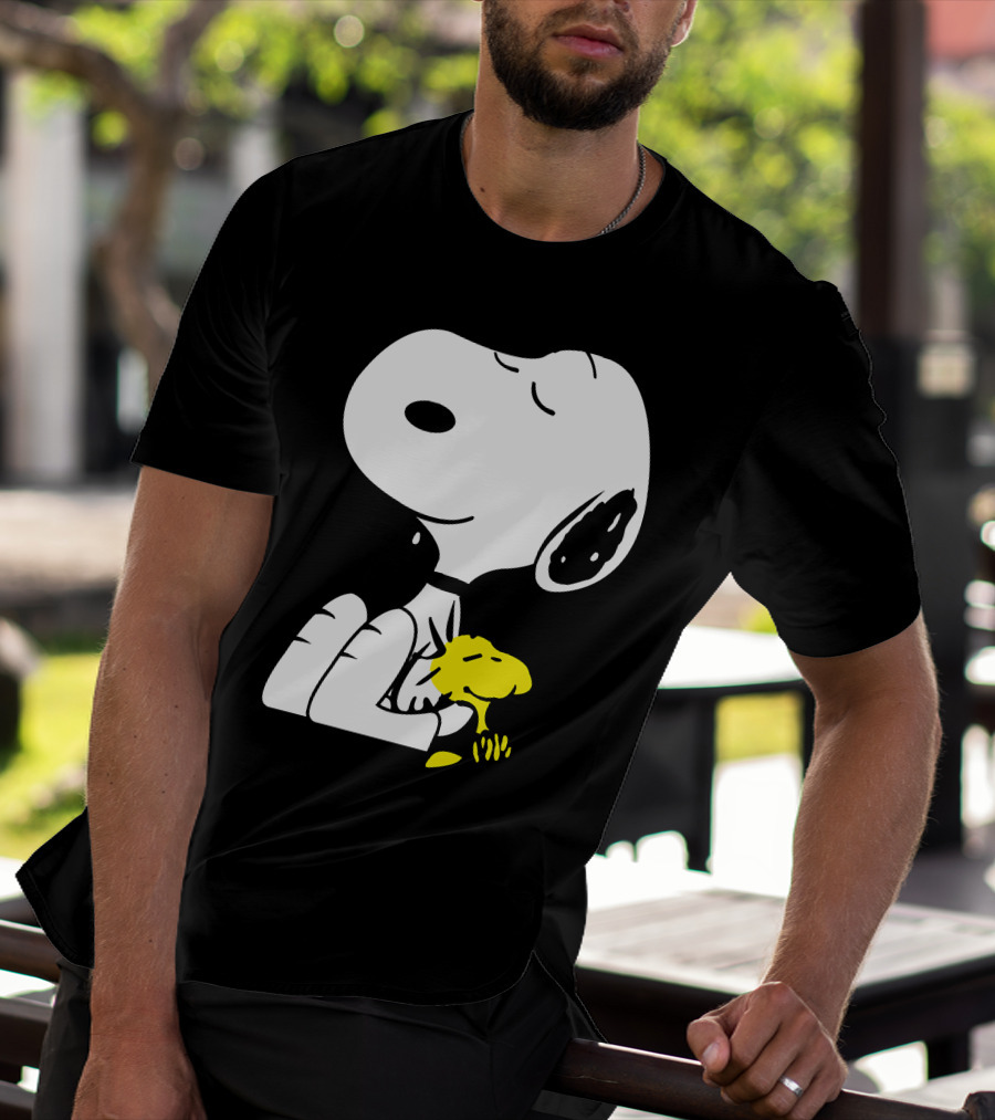 Snoopy Sleep In Peace With Woodstock Sleeping In Black And White Peanuts Comic T-Shirt