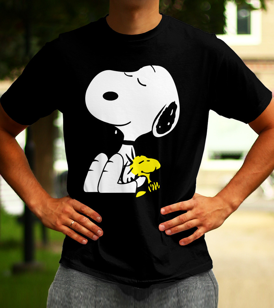 Snoopy Sleep In Peace With Woodstock Sleeping In Black And White Peanuts Comic T-Shirt
