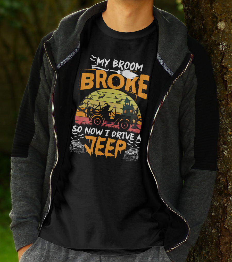 Halloween Witch Jeep Adventure My Broom Broke T-Shirt