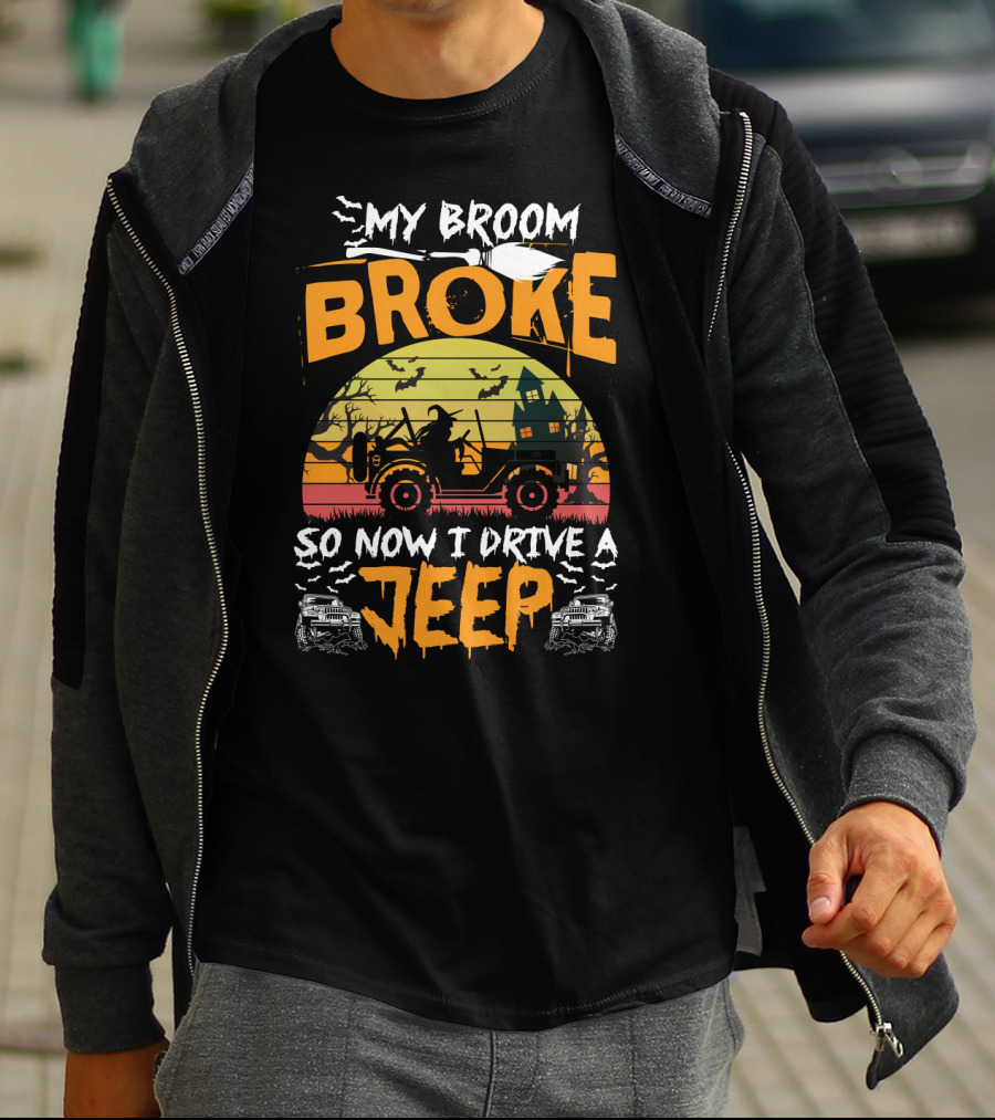 Halloween Witch Jeep Adventure My Broom Broke T-Shirt