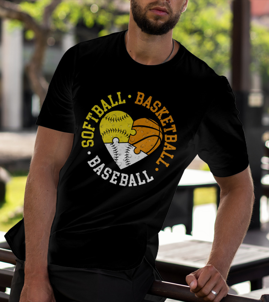 Softball Basketball Baseball Heart Puzzle T-Shirt
