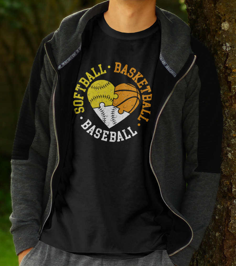 Softball Basketball Baseball Heart Puzzle T-Shirt