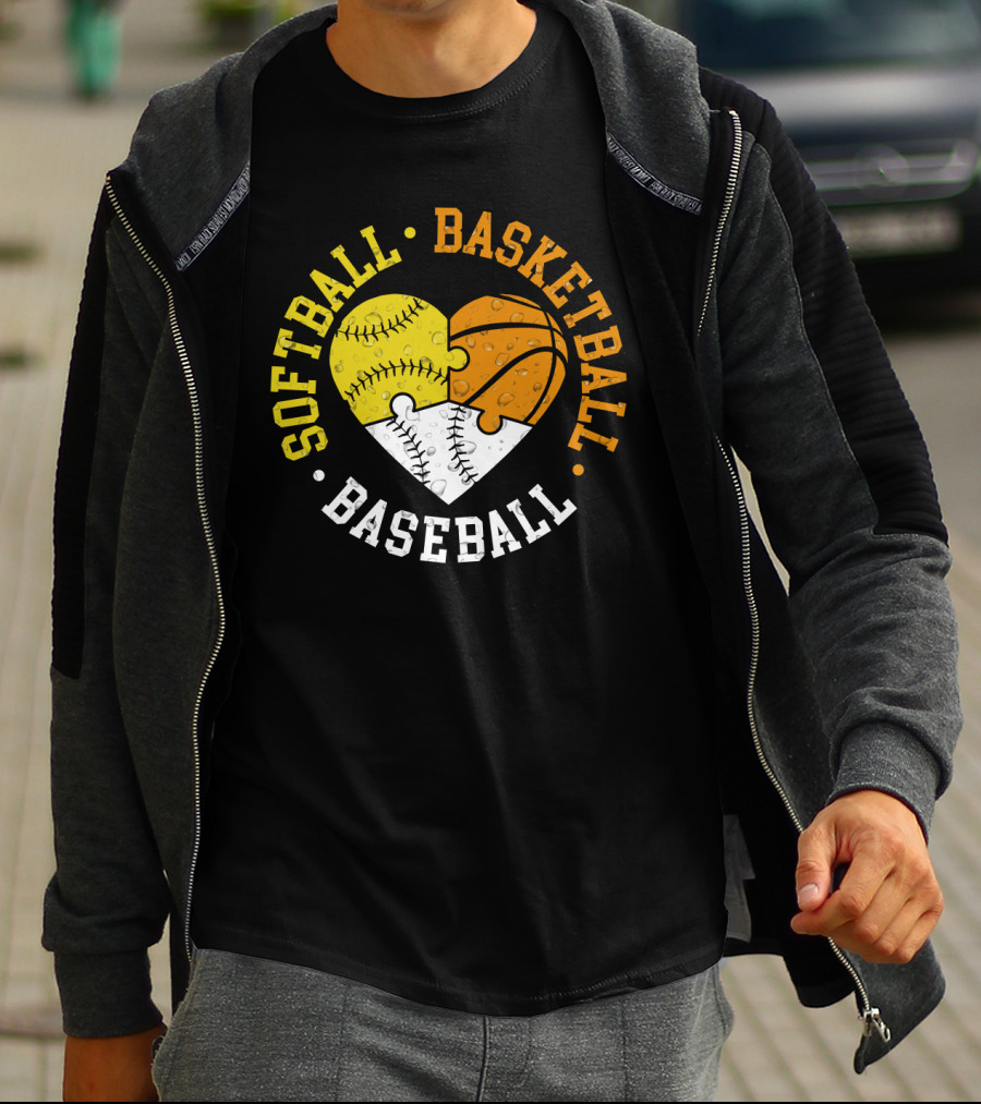 Softball Basketball Baseball Heart Puzzle T-Shirt