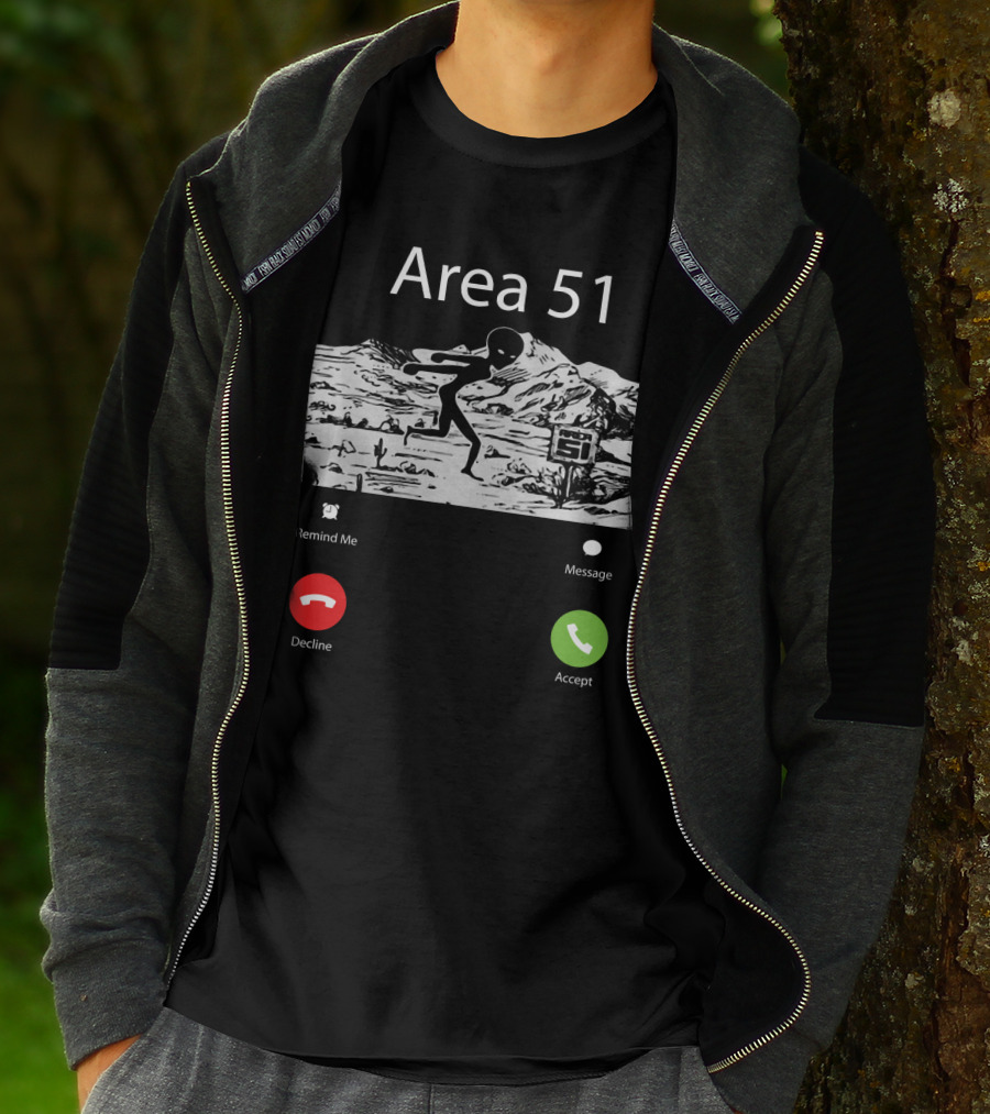 Area 51 Alien Running Desert Landscape With Call Options Remind Me Message Decline Accept T-Shirt
