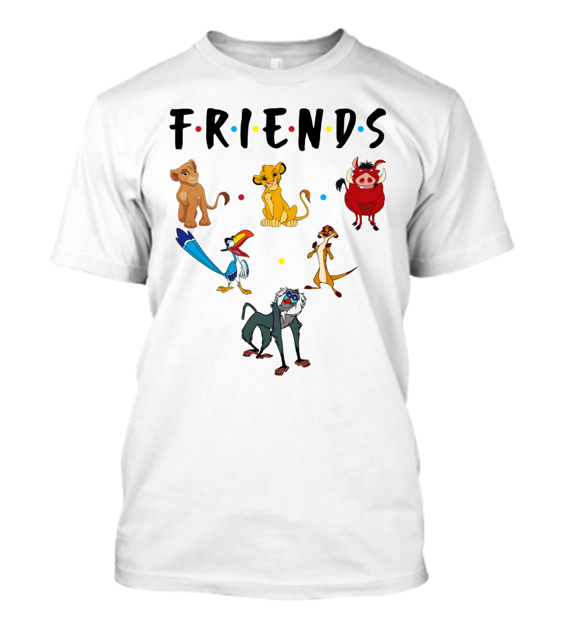 Friends The Lion King Simba Pumbaa Timon Rafiki Zazu Cartoon Characters T-Shirt