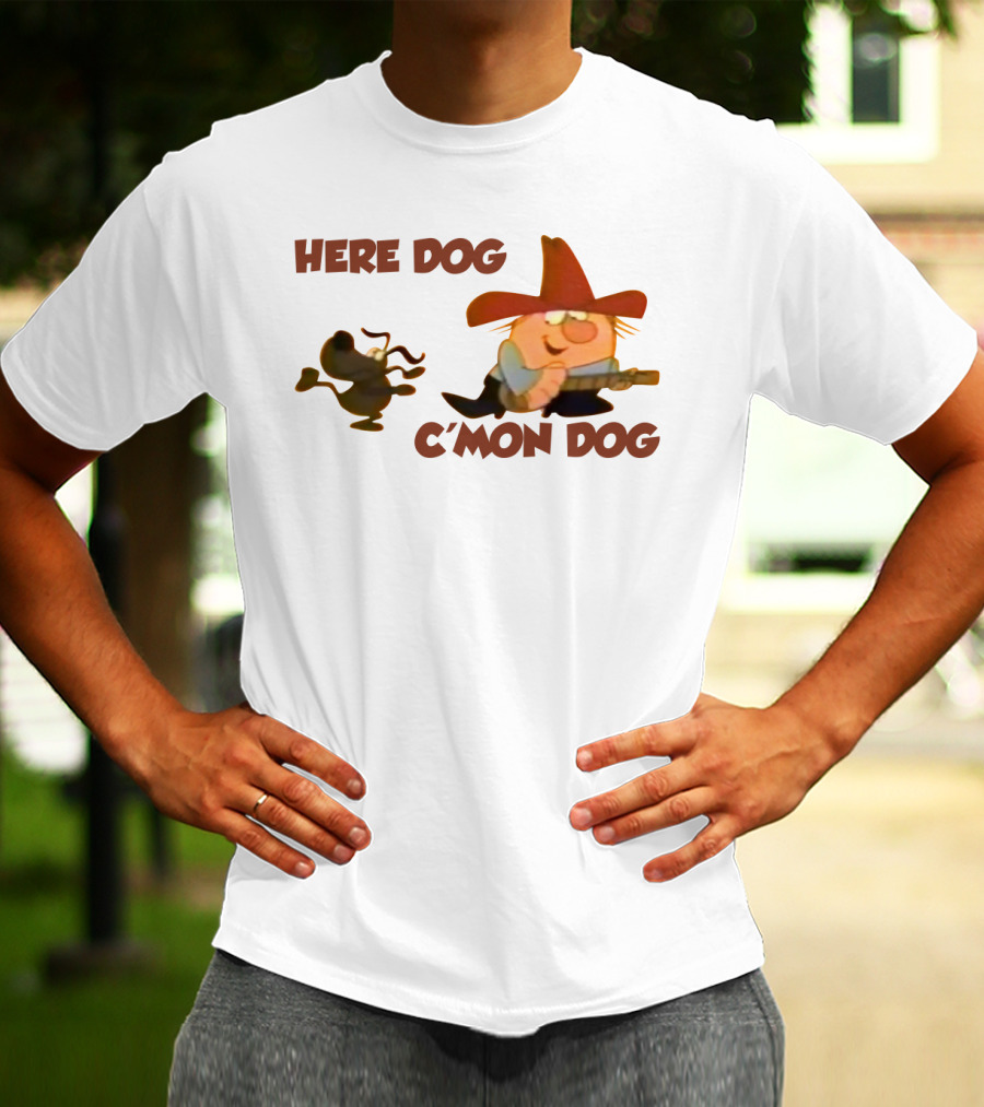 Here Dog C'mon Dog Cartoon Character With Cowboy Hat And Guitar T-Shirt