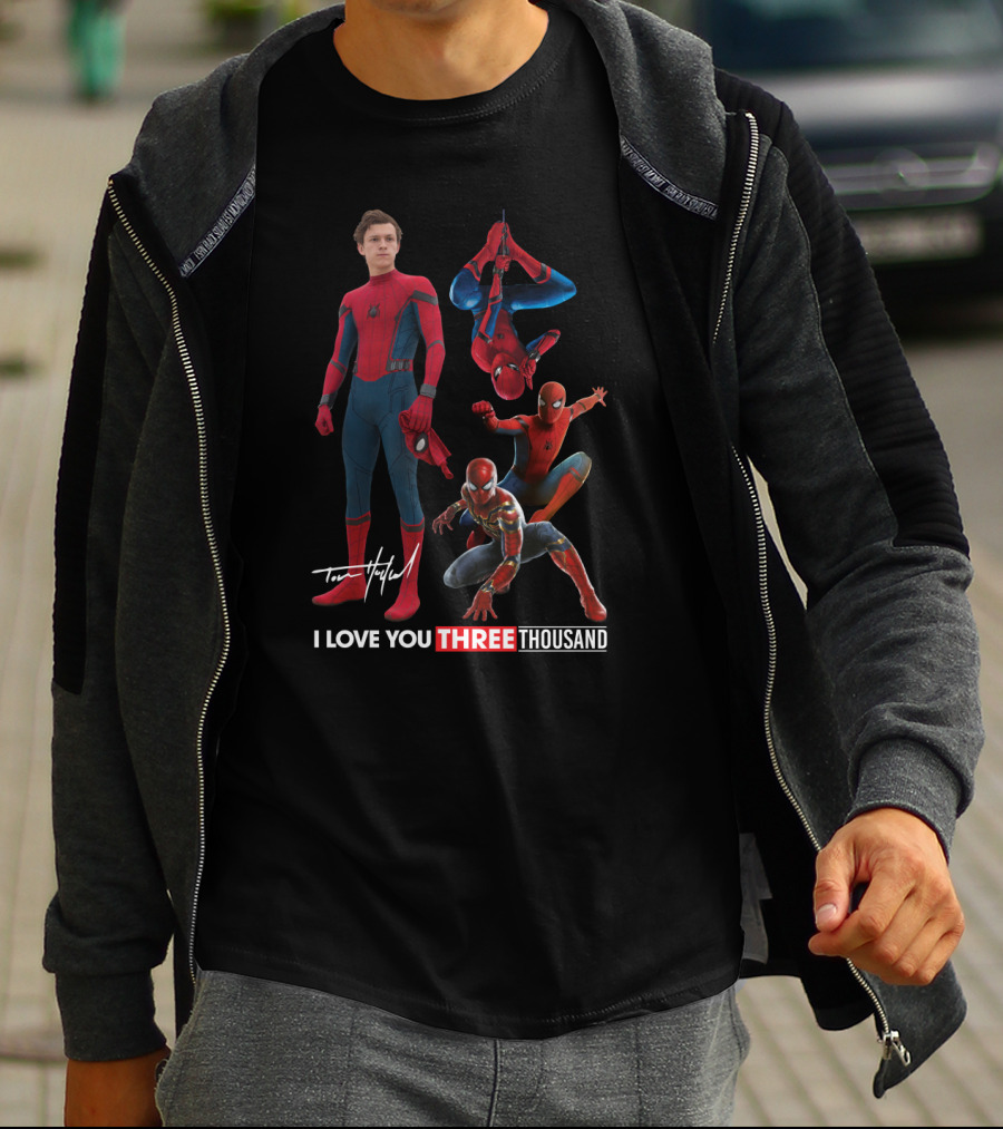 Tom Holland Spiderman I Love You Three Thousand Signature Multiple Spider Man Poses T-Shirt