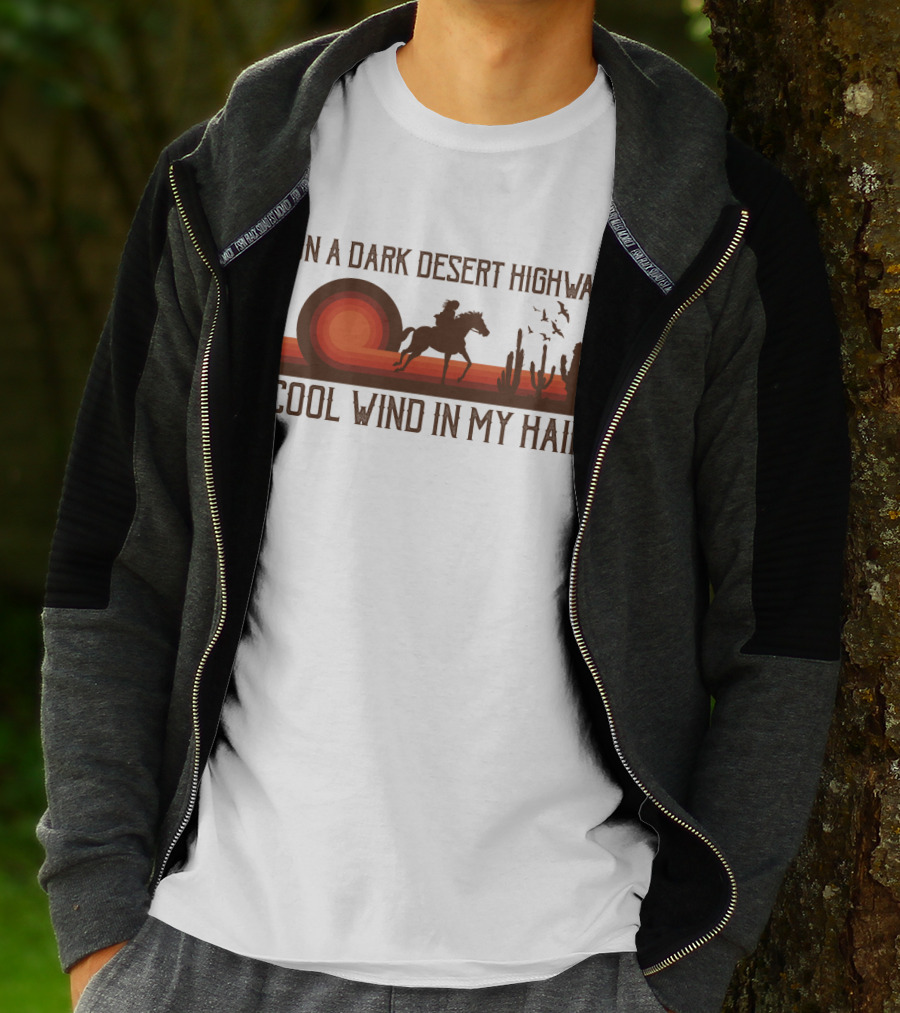 Dark Desert Highway Horse Rider Silhouette Sunset Cool Wind In My Hair T-Shirt