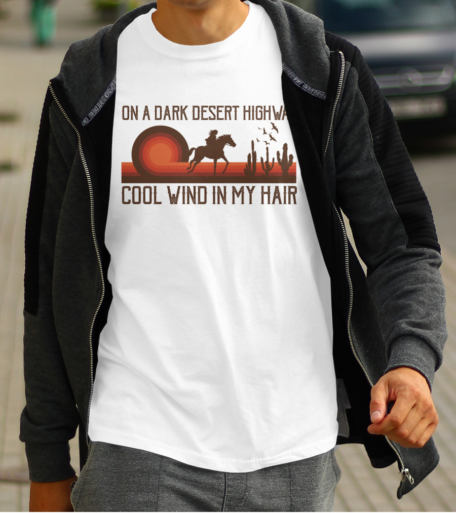 Dark Desert Highway Horse Rider Silhouette Sunset Cool Wind In My Hair T-Shirt