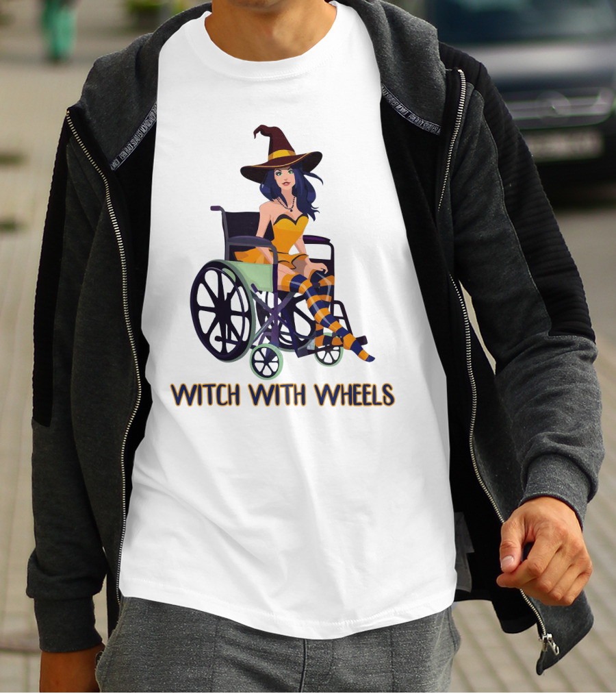 Witch With Wheels Halloween Funny Girls Women Disability Costume T-Shirt