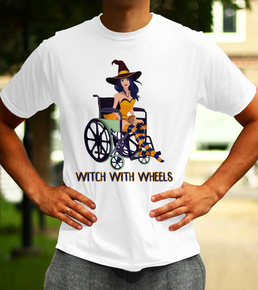 Witch With Wheels Halloween Funny Girls Women Disability Costume T-Shirt
