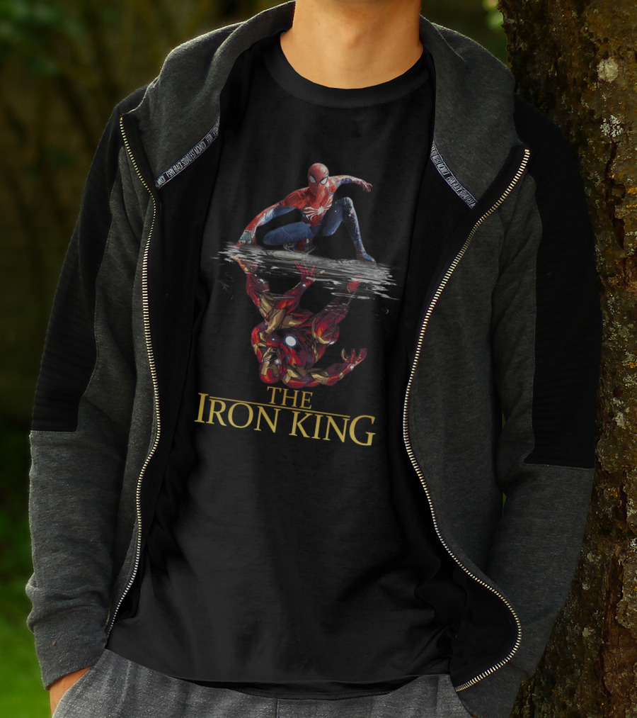 The Iron King Spiderman Reflected With Iron Man Shadow On Water T-Shirt
