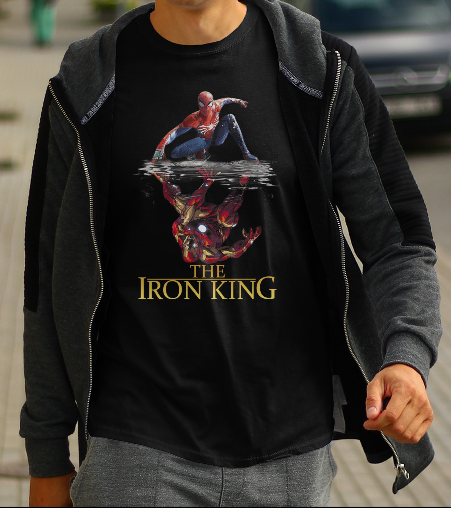 The Iron King Spiderman Reflected With Iron Man Shadow On Water T-Shirt
