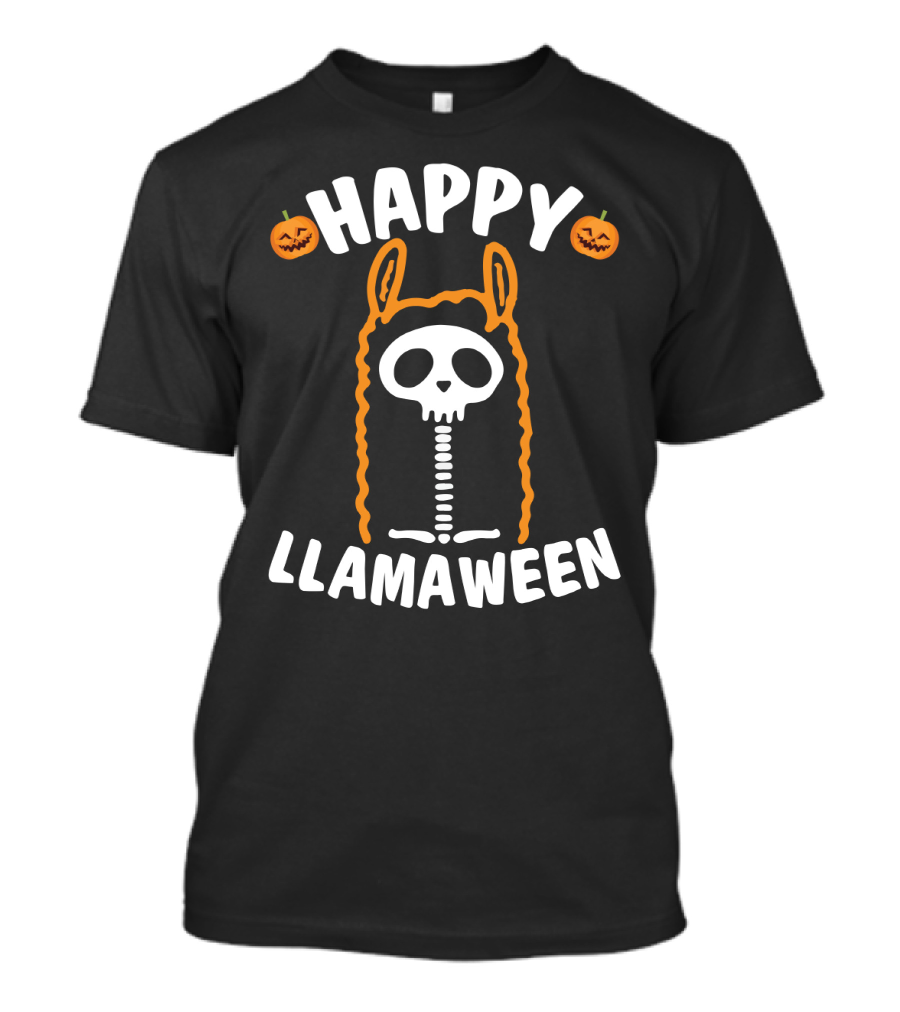 Happy Llamaween Skeleton Llama With Pumpkins And Festive Halloween T-Shirt