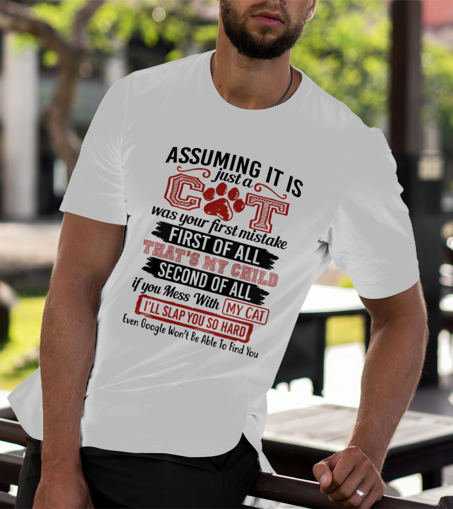 Assuming It Is Just A Cat Was Your First Mistake My Child Mess With My Cat I'll Slap You So Hard Even Google Can't Find You T-Shirt