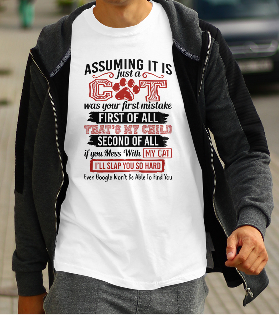 Assuming It Is Just A Cat Was Your First Mistake My Child Mess With My Cat I'll Slap You So Hard Even Google Can't Find You T-Shirt