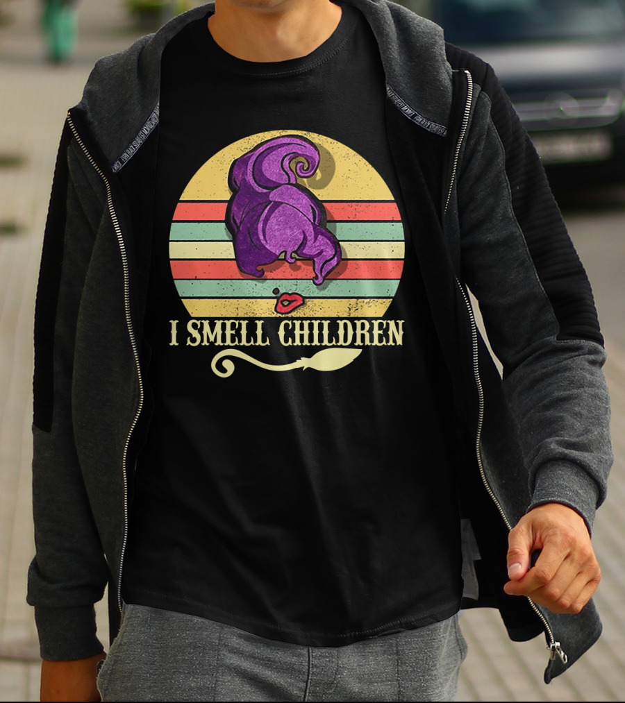 I Smell Children Vintage Sunset Mary Sanderson Hocus Pocus Witch Hat Retro Stripes T-Shirt
