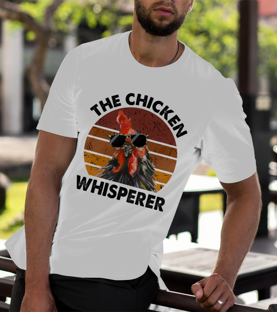 The Chicken Whisperer Retro Sunglasses Vintage Sunset Chicken T-Shirt