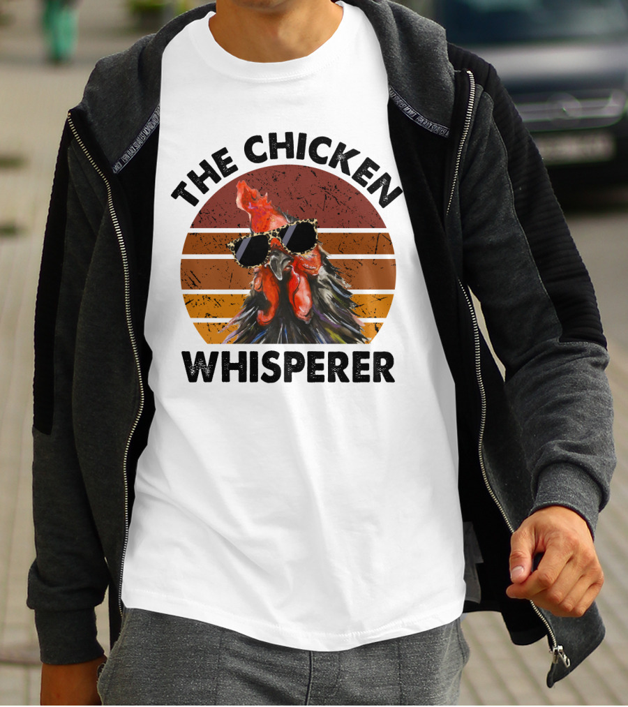 The Chicken Whisperer Retro Sunglasses Vintage Sunset Chicken T-Shirt