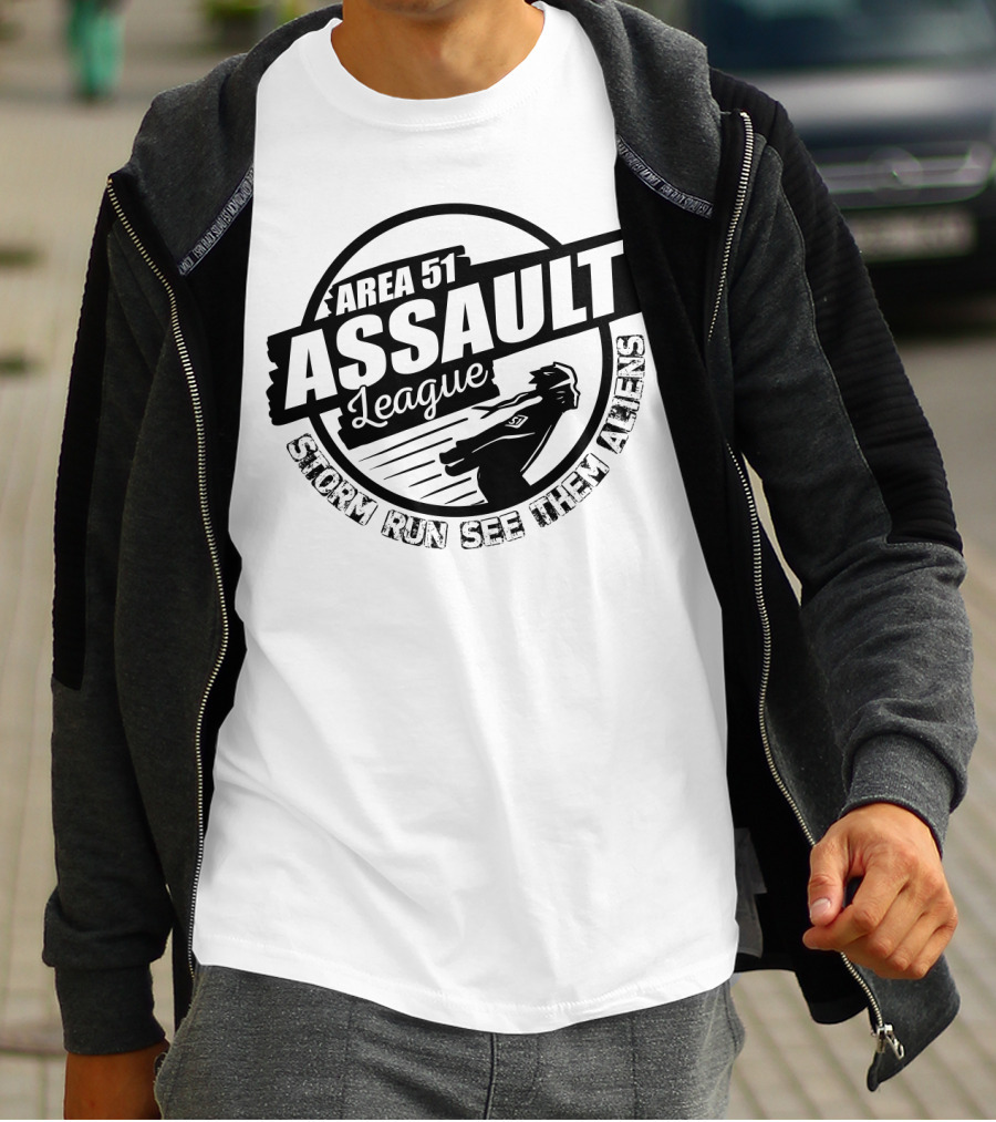 Area 51 Assault League Storm Run See Them Aliens Funny Running Challenge T-Shirt