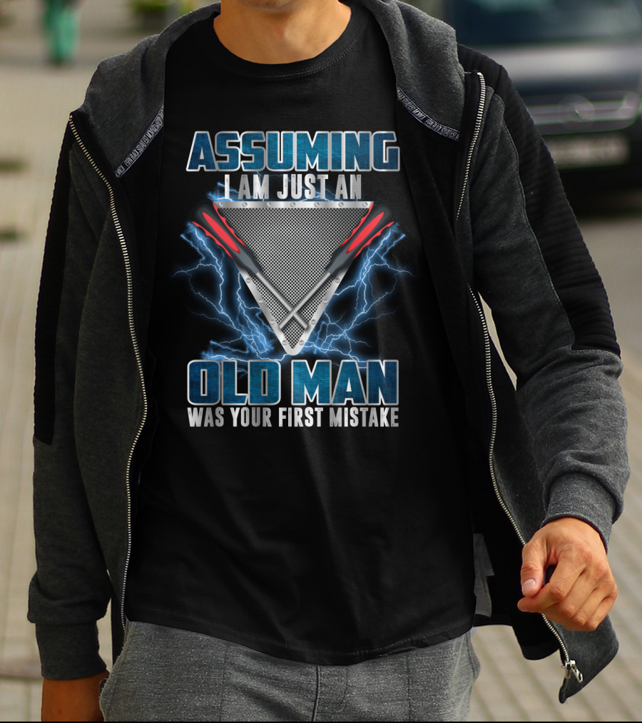 Assuming I Am Just An Old Man Was Your First Mistake Maintenance Technician Triangle With Screwdrivers And Lightning T-Shirt