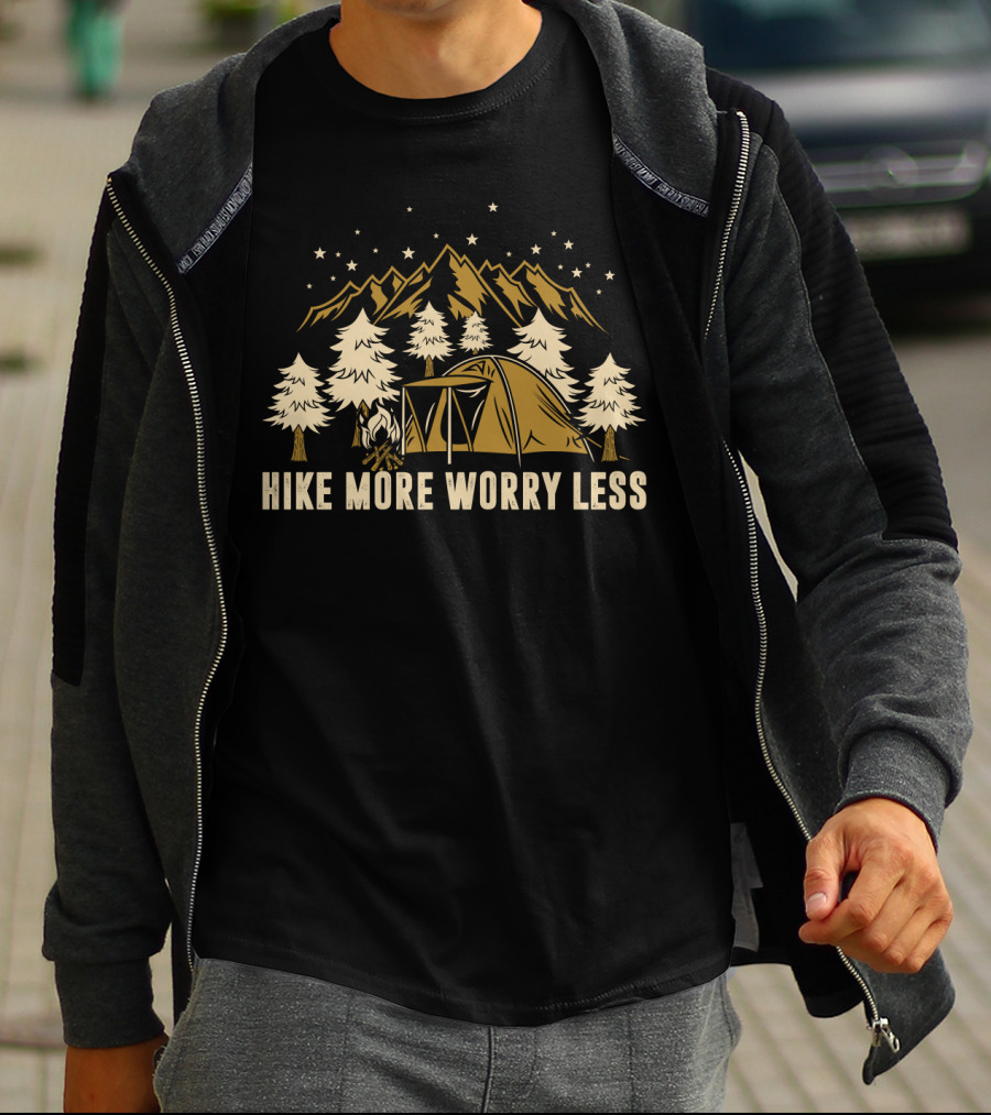 Hike More Worry Less Camping Under Mountain Stars Forest Tent T-Shirt