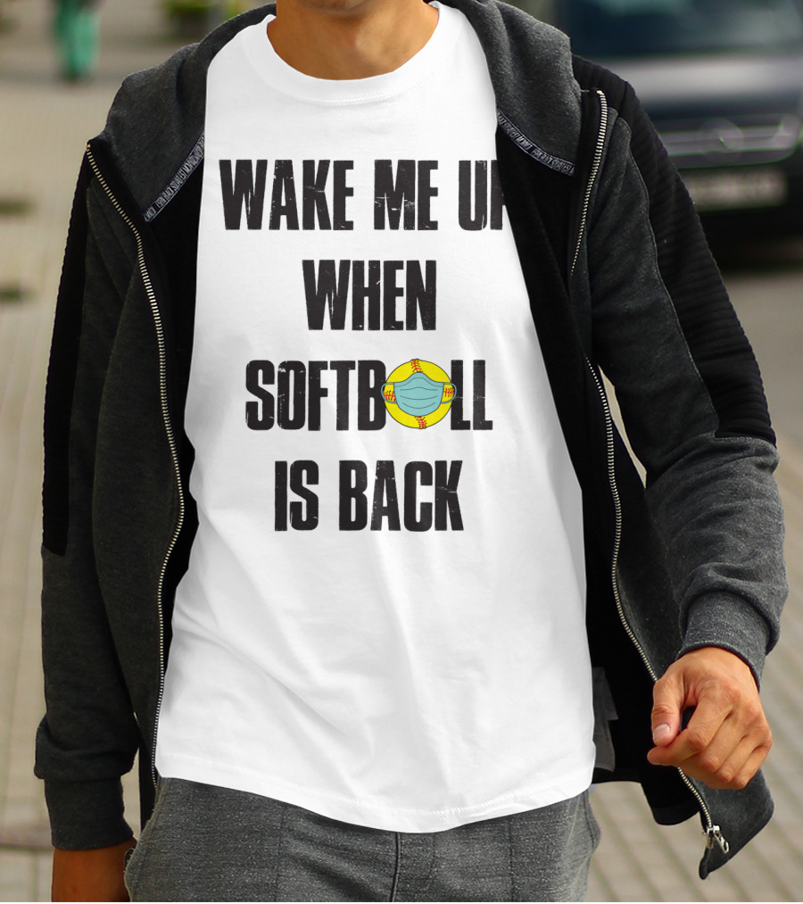 Wake Me Up When Softball Is Back Funny Softball Lover Masked Softball T-Shirt