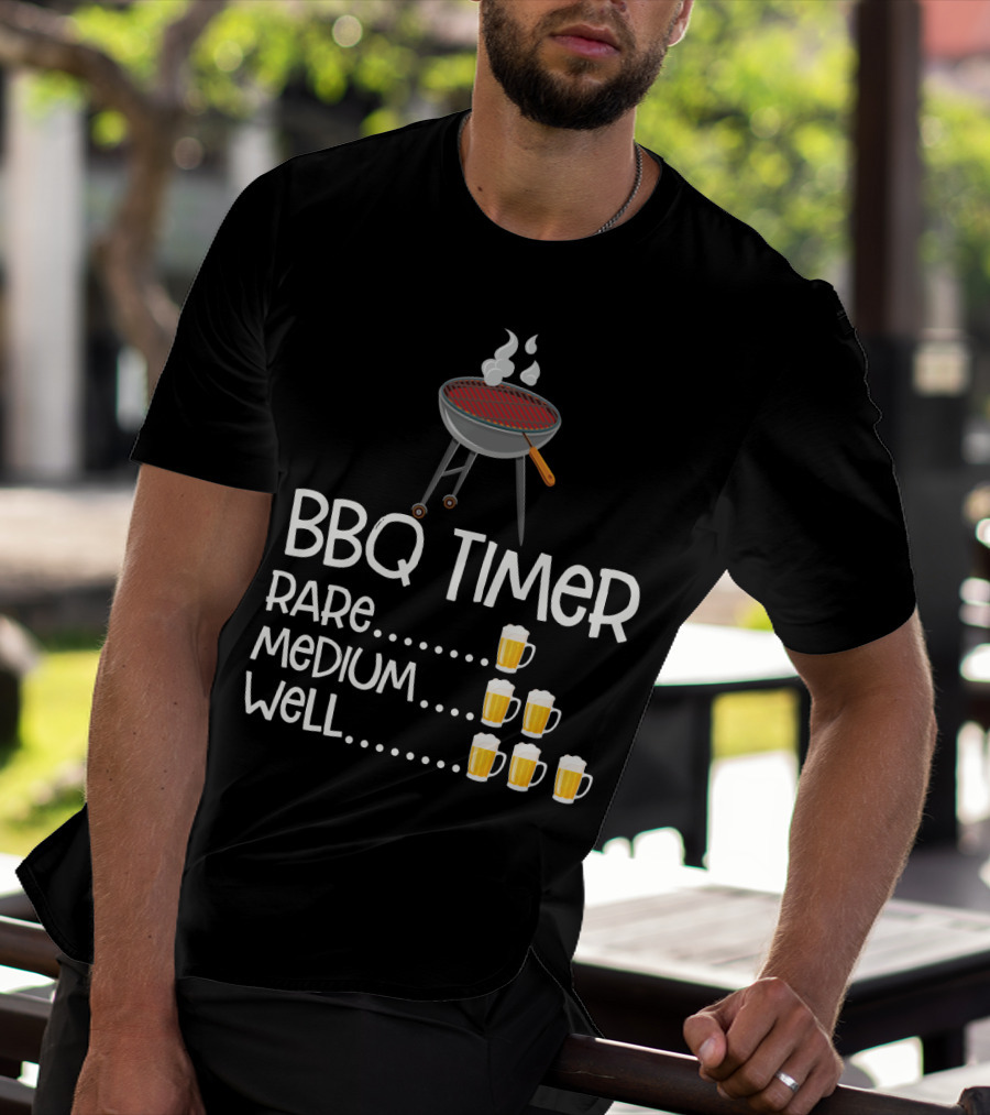 BBQ Timer Rare Medium Well Beer Mug Levels Grill T-Shirt