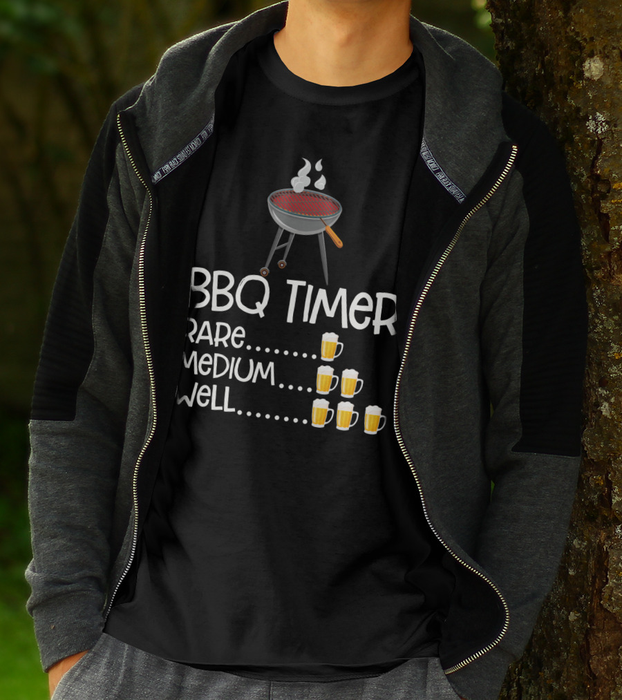 BBQ Timer Rare Medium Well Beer Mug Levels Grill T-Shirt