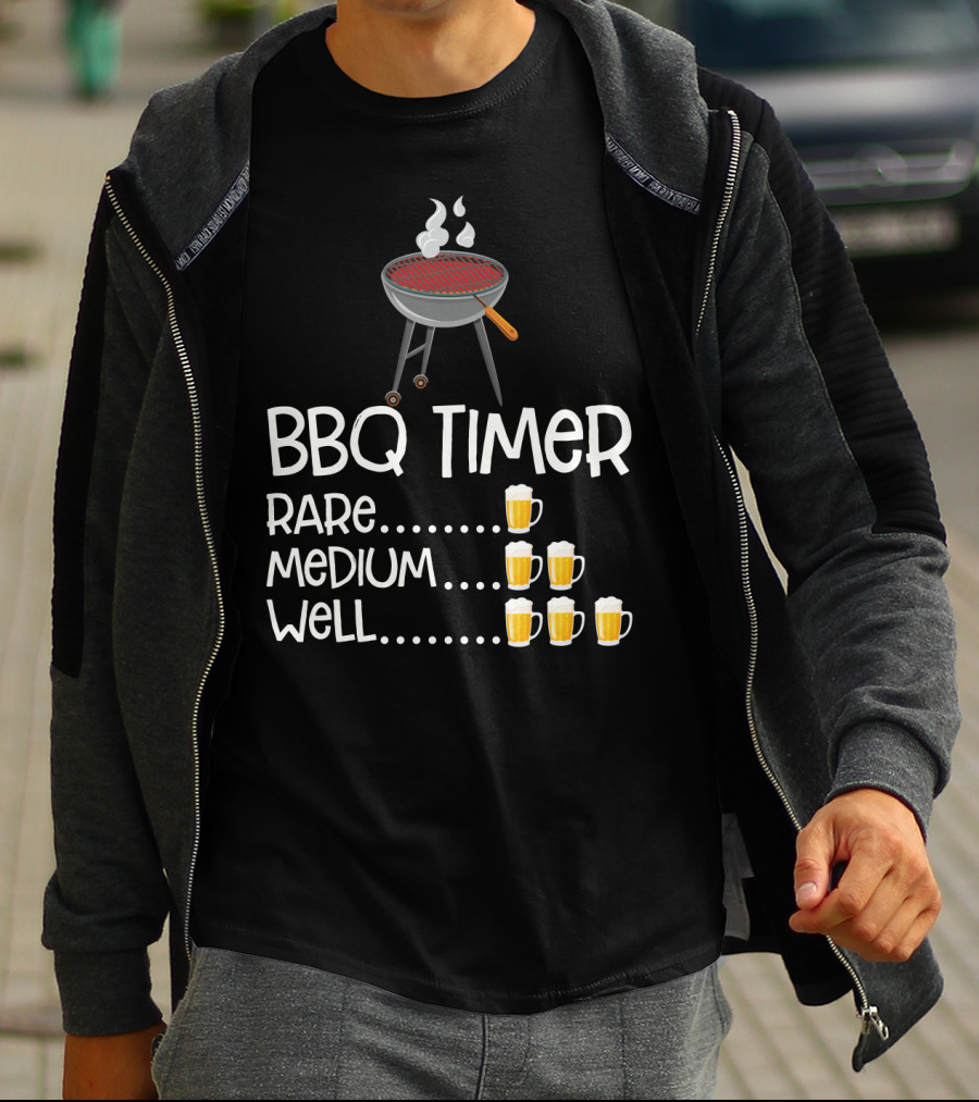 BBQ Timer Rare Medium Well Beer Mug Levels Grill T-Shirt