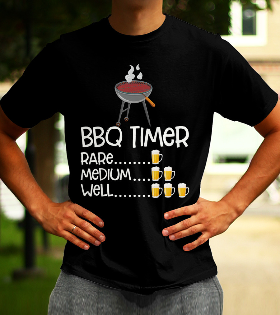 BBQ Timer Rare Medium Well Beer Mug Levels Grill T-Shirt