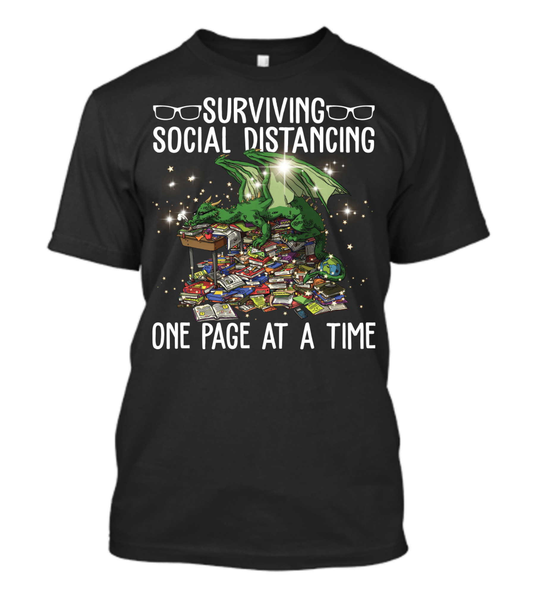 Surviving Social Distancing One Page At A Time With Book Dragon And Reading Books T-Shirt