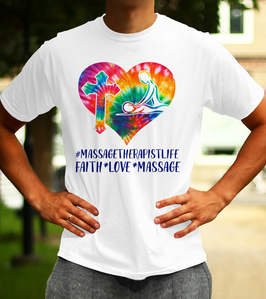 MassageTherapistLife Faith Love Massage Heart With Cross T-Shirt