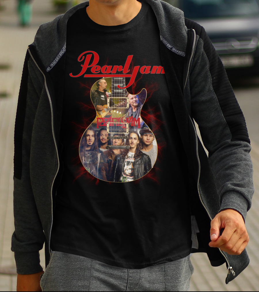 Pearljam Band Members Inside Guitar Image T-Shirt