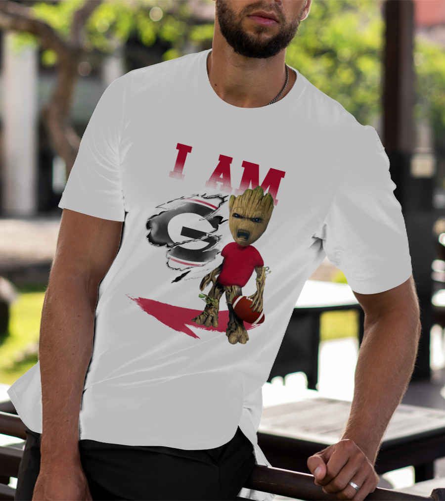 I AM Georgia Bulldogs Groot Holding Football T-Shirt