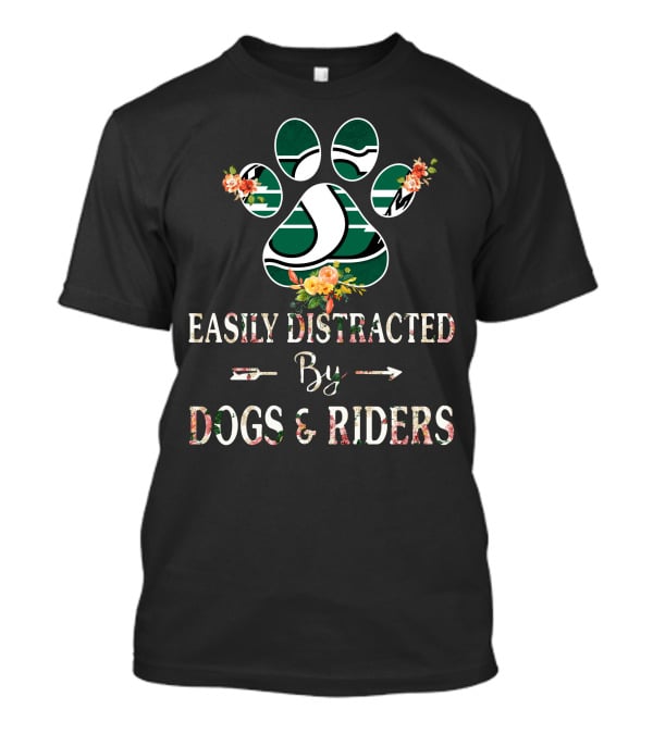 Easily Distracted By Dogs And Riders Paw Print Flower T-Shirt
